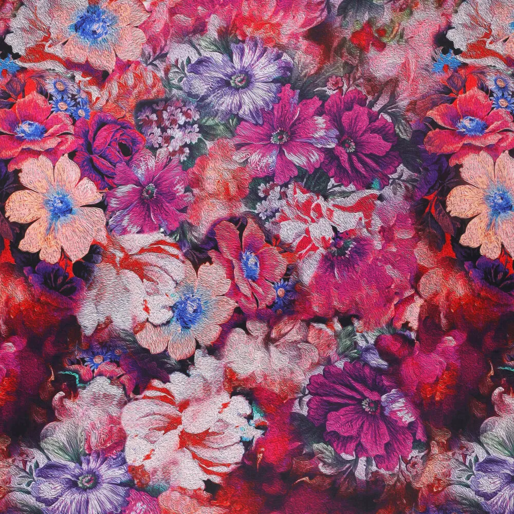 20115 Dramatic Flowers Stretch Satin