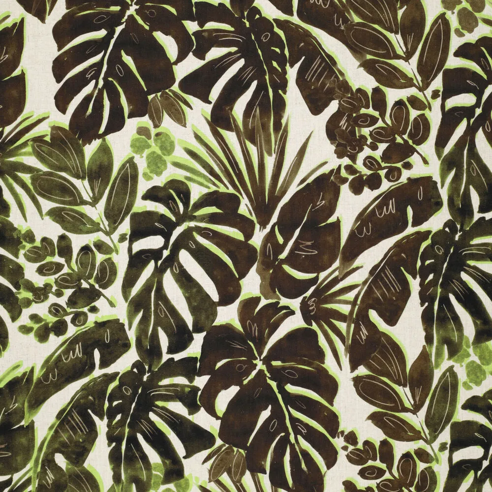 23512 Safari Big Leaves Natural Linen Slub 