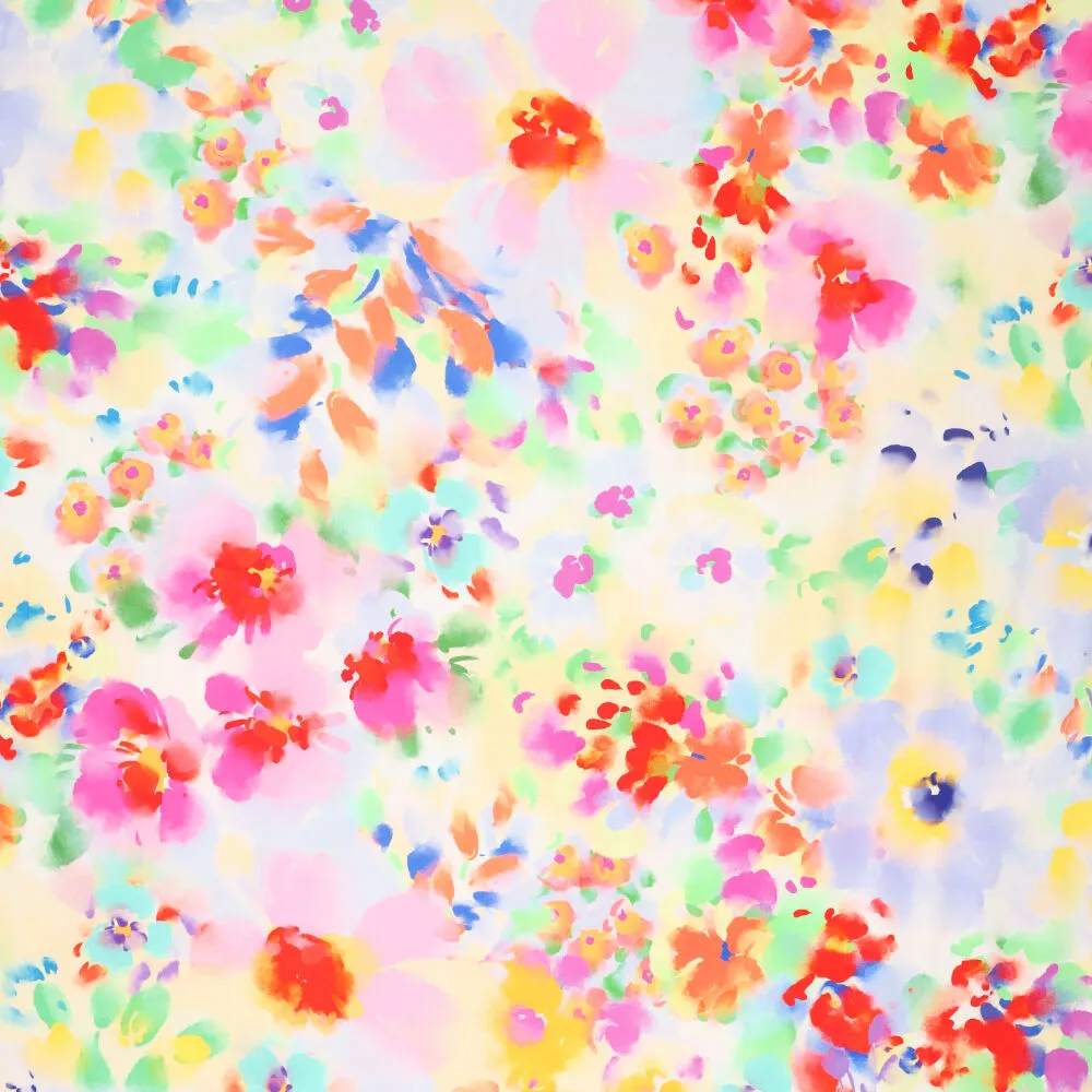 20853 Digi Watercolour Flowers Poplin Stretch