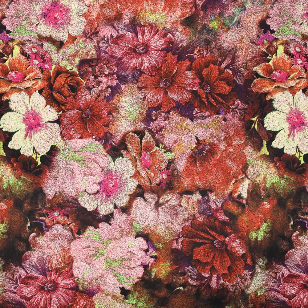 20115 Dramatic Flowers Stretch Satin