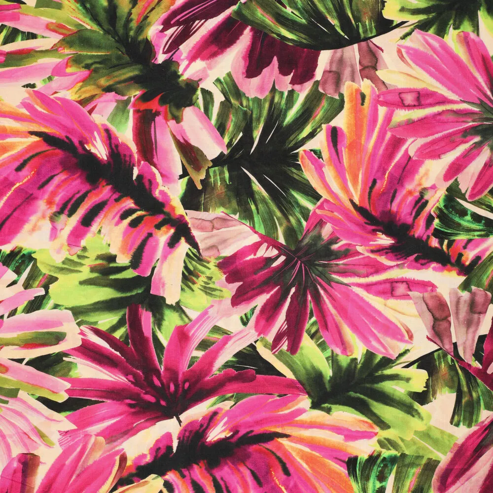 23509 Tropical Leaves Linen Slub
