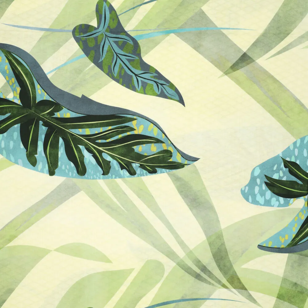 22534 Aqua Leaves Viscose Slub