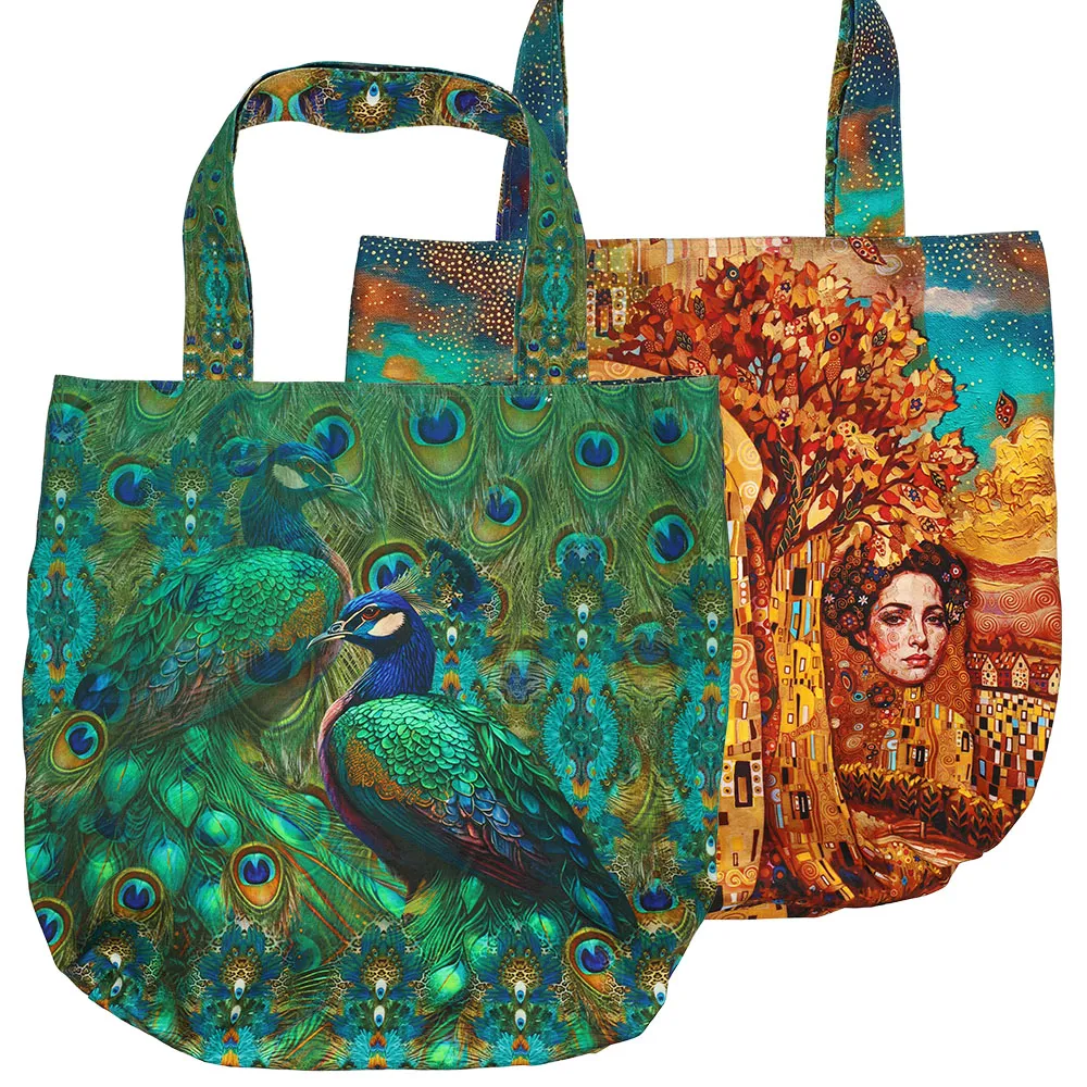 KN10002 Golden Peacock Muse Printed Canvas Bag