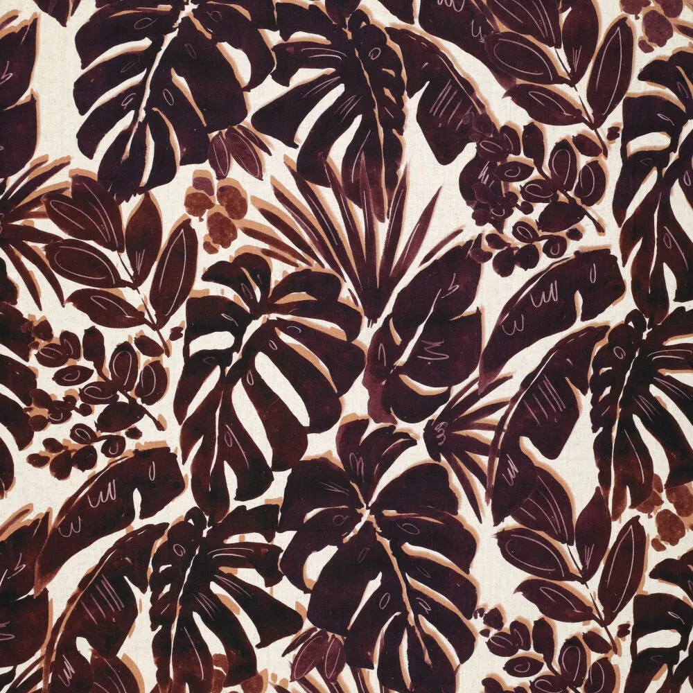 23512 Safari Big Leaves Natural Linen Slub 