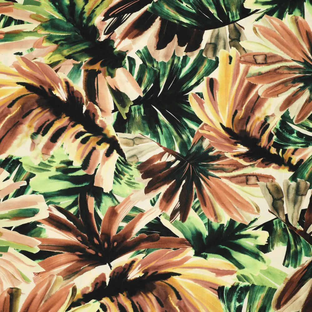 23509 Tropical Leaves Linen Slub
