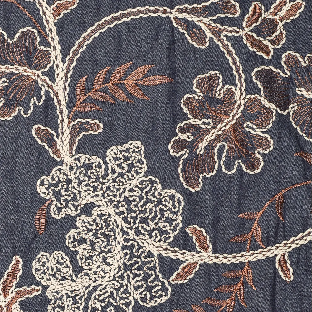 21925 Leaves Embroidery Denim 21925 Leaves Embroidery Denim